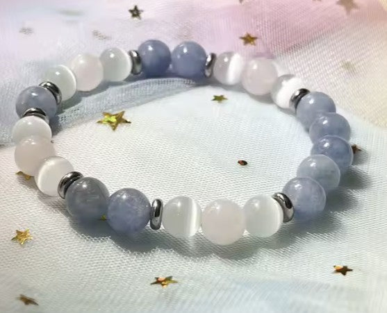 Aquamarine, Selenite and Rose Quartz Bracelet