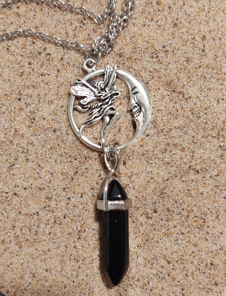 Black Obsidian Point Necklace with Charm