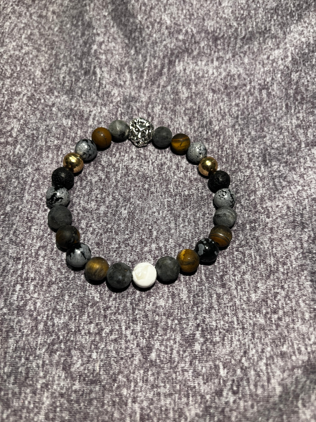 Lion/Lava/Snowflake Obsidian/Tiger Eye Bracelet