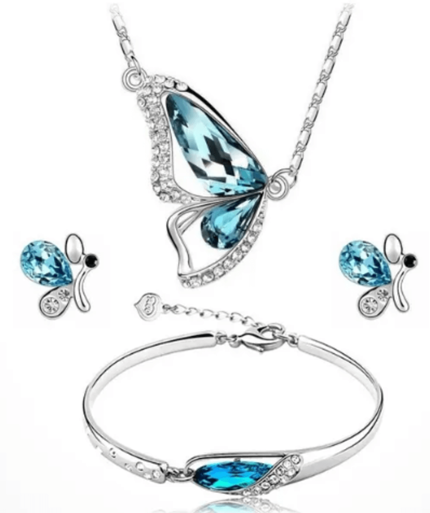Zircon Butterfly Necklace, Earring, Bracelet Set