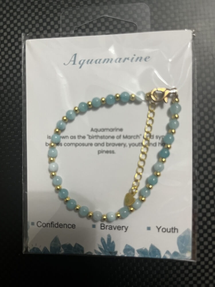 Aquamarine Bead Bracelet Adjustable