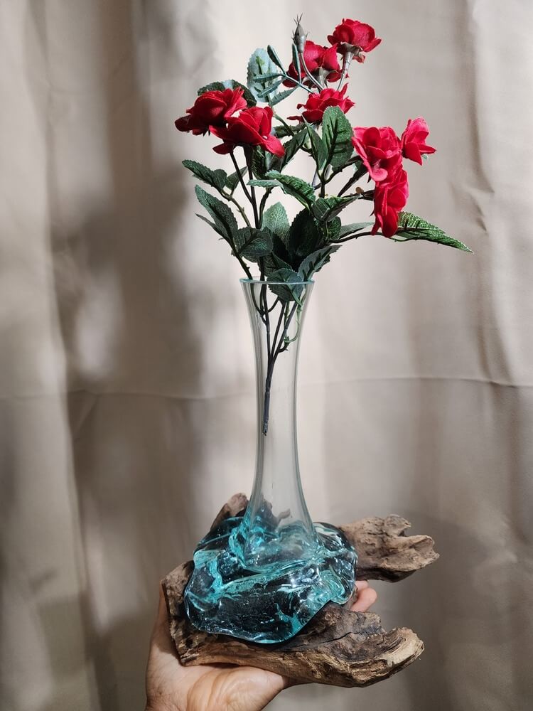 Gamal Wood and Blown Glass Vase