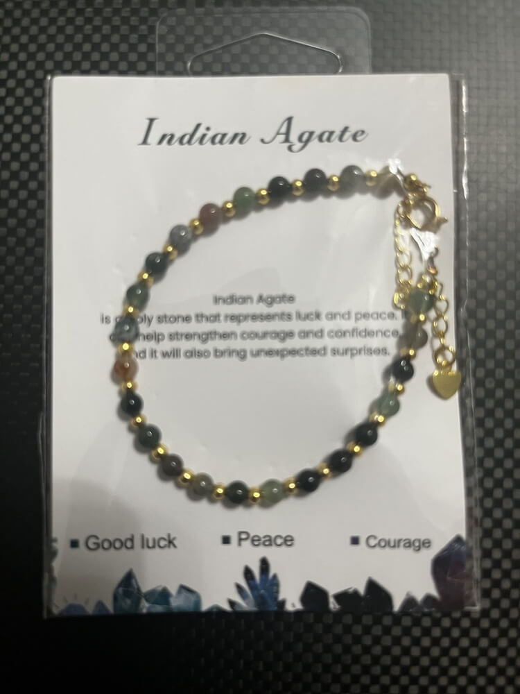 Indian Agate Bead Bracelet Adjustable