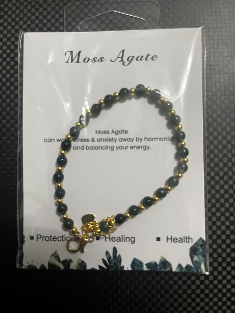 Moss Agate Bead Bracelet Adjustable