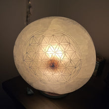 Load image into Gallery viewer, Selenite Flower of Life Lamp Round
