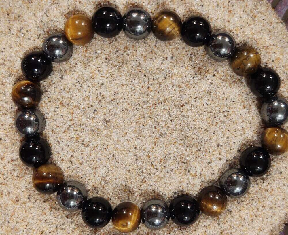 Tiger Eye-Hematite-Black Obsidian Bracelet