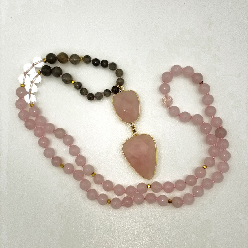 Rose Quartz, Labradorite, Quartz Necklace